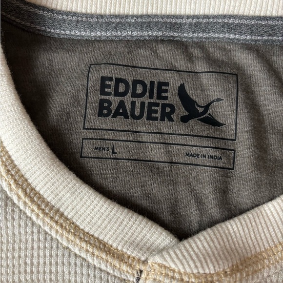 Eddie Bauer Sweatshirt Cream Henley Shirt Men’s Favourite Thermal Cotton Size L - Picture 7 of 12
